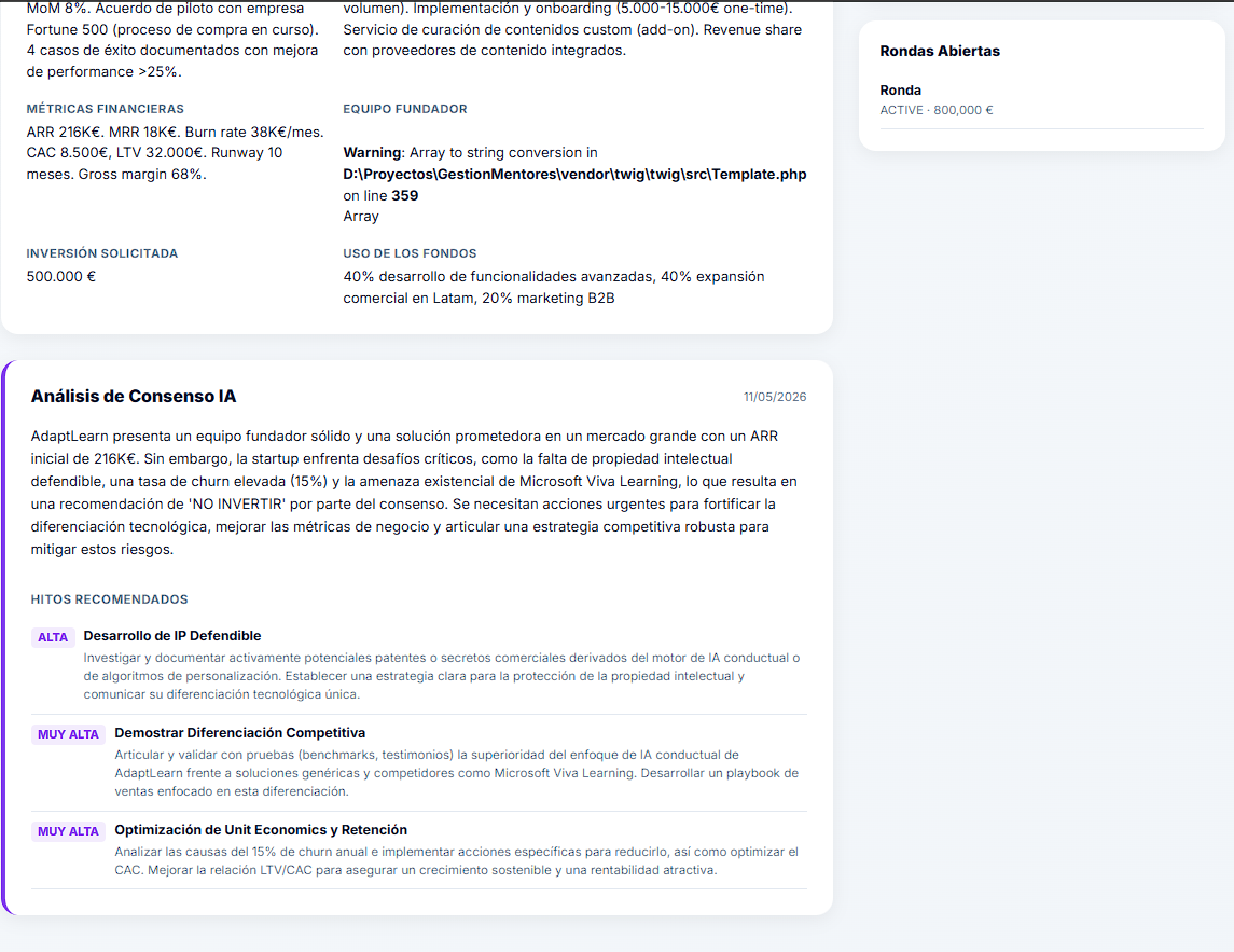 Vista de due diligence - Term Sheet y Dashboard