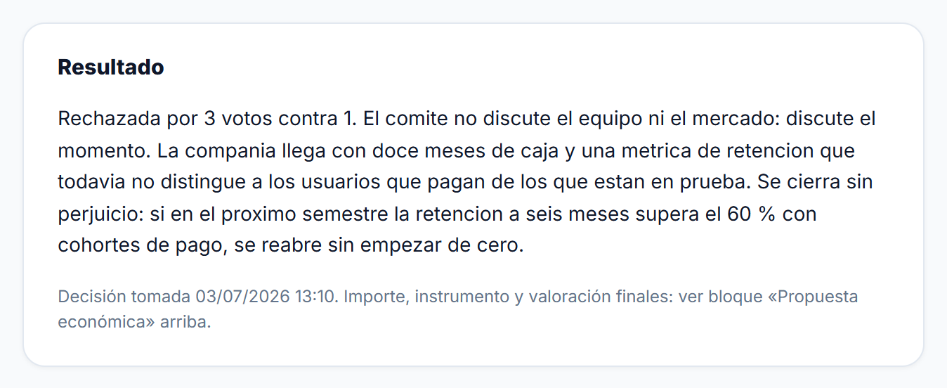 Una decisión rechazada con el razonamiento escrito del comité